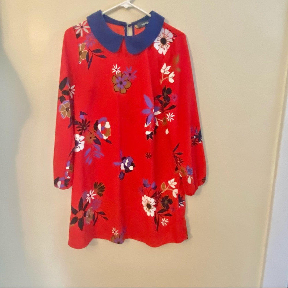 Modcloth Red Dress with Peter Pan Navy Collar Small